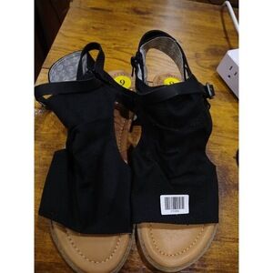 Blowfish Womens Black Canvas Slouchy Hooded Side Zip Open Toe Sandals